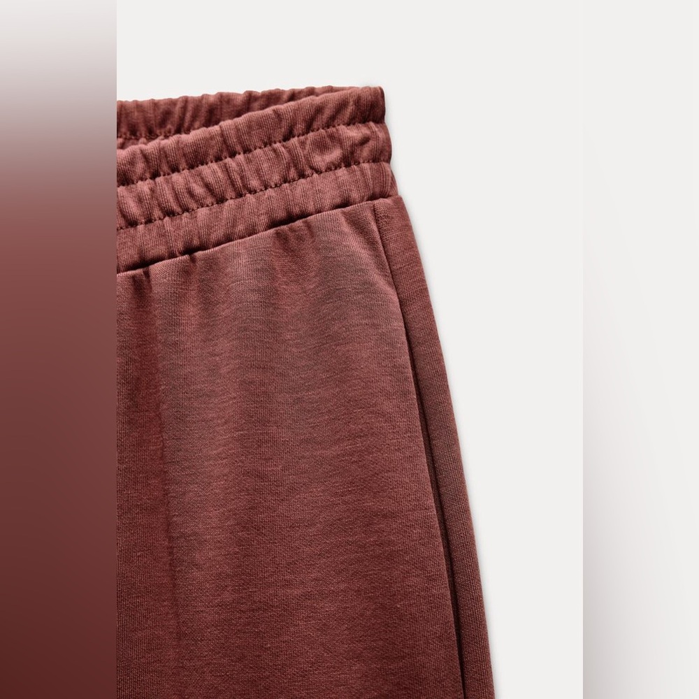 NWOT Zara Soft Mauve Brown Wide Leg Casual Cotton Jogger Trousers Sz L - Picture 9 of 10